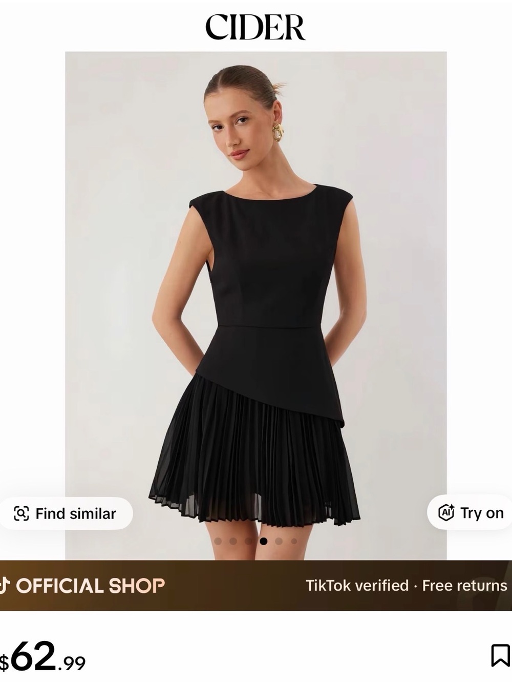 Cider Black Sleeveless Asymmetric Peplum Pleated Mini Dress